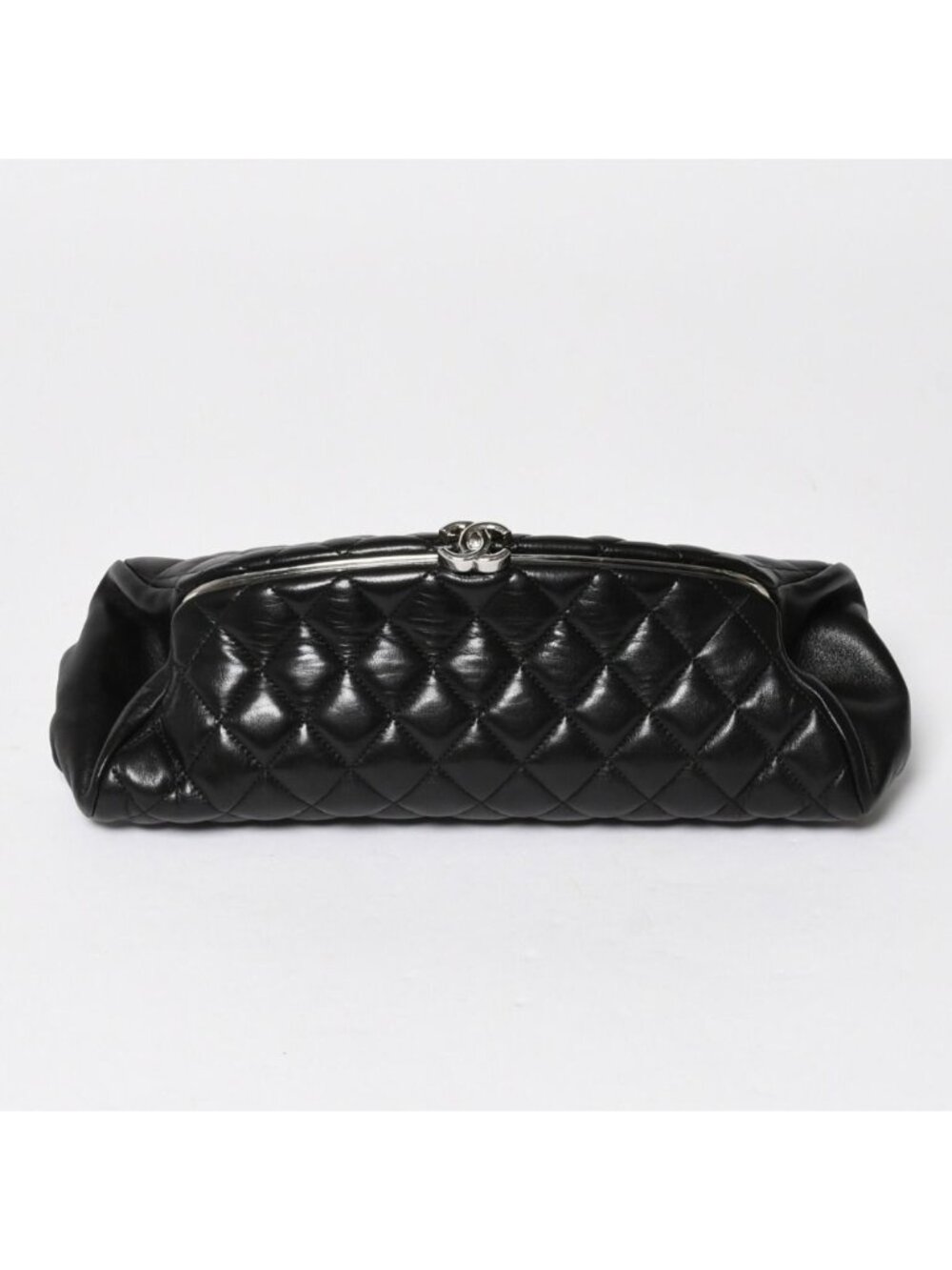 Chanel Clutch Quilted Black Lambskin Silver